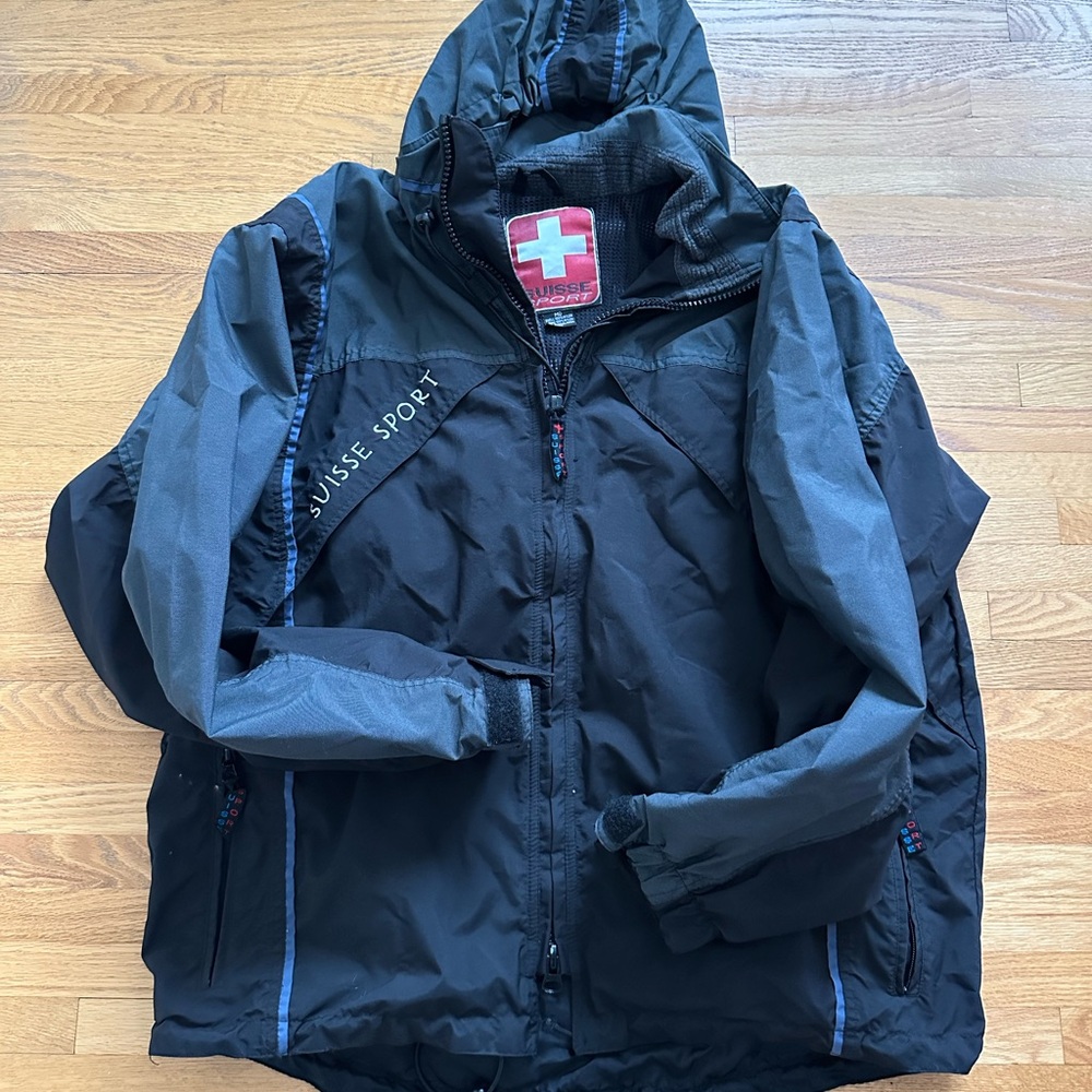 Men's Vintage Suisse Sport Black and Gray Performance Jacket Medium Waterproof
